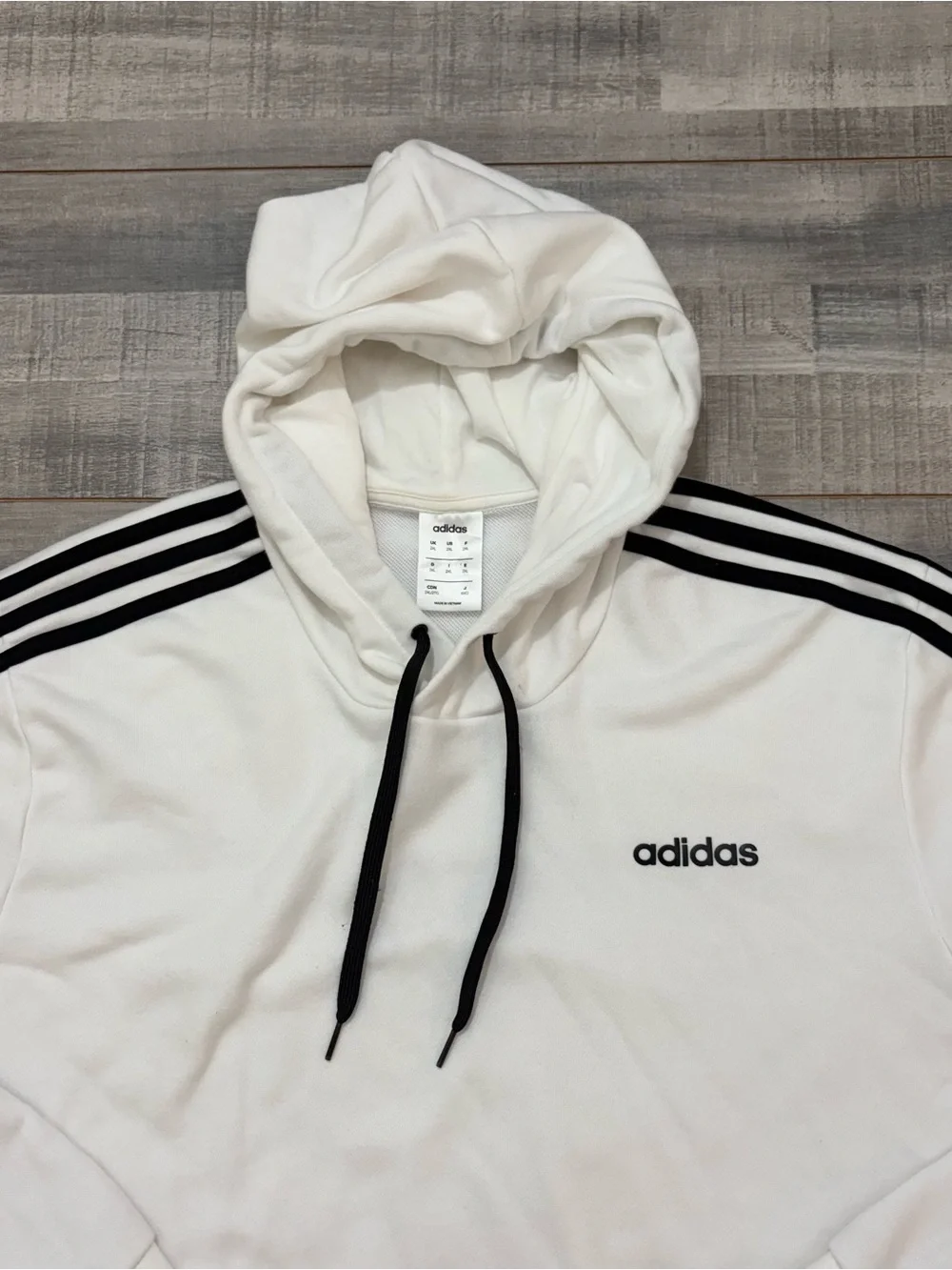Adidas Men’s Hoodie Size 2XL White Black Fleece Activewear Long Sleeve 3 Stripe